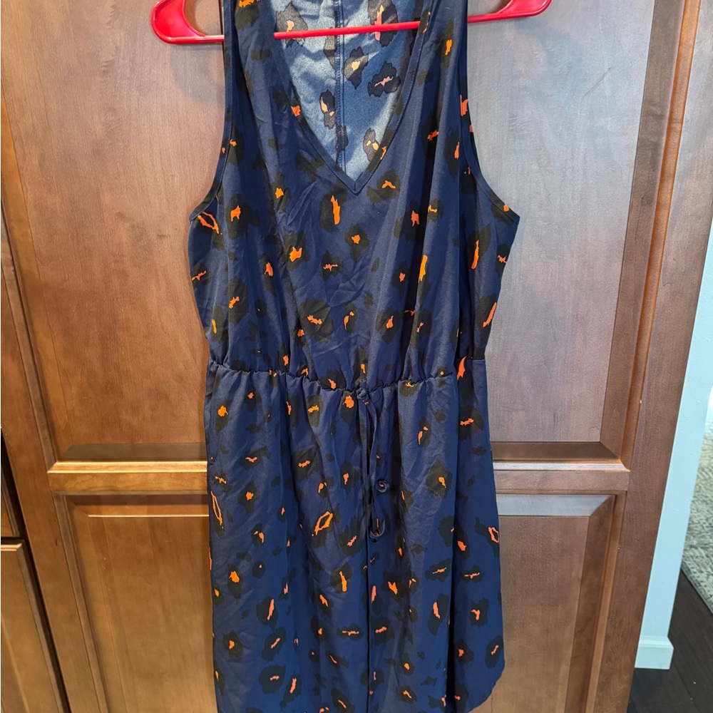 Source Unknown Navy and Orange Midi Dress